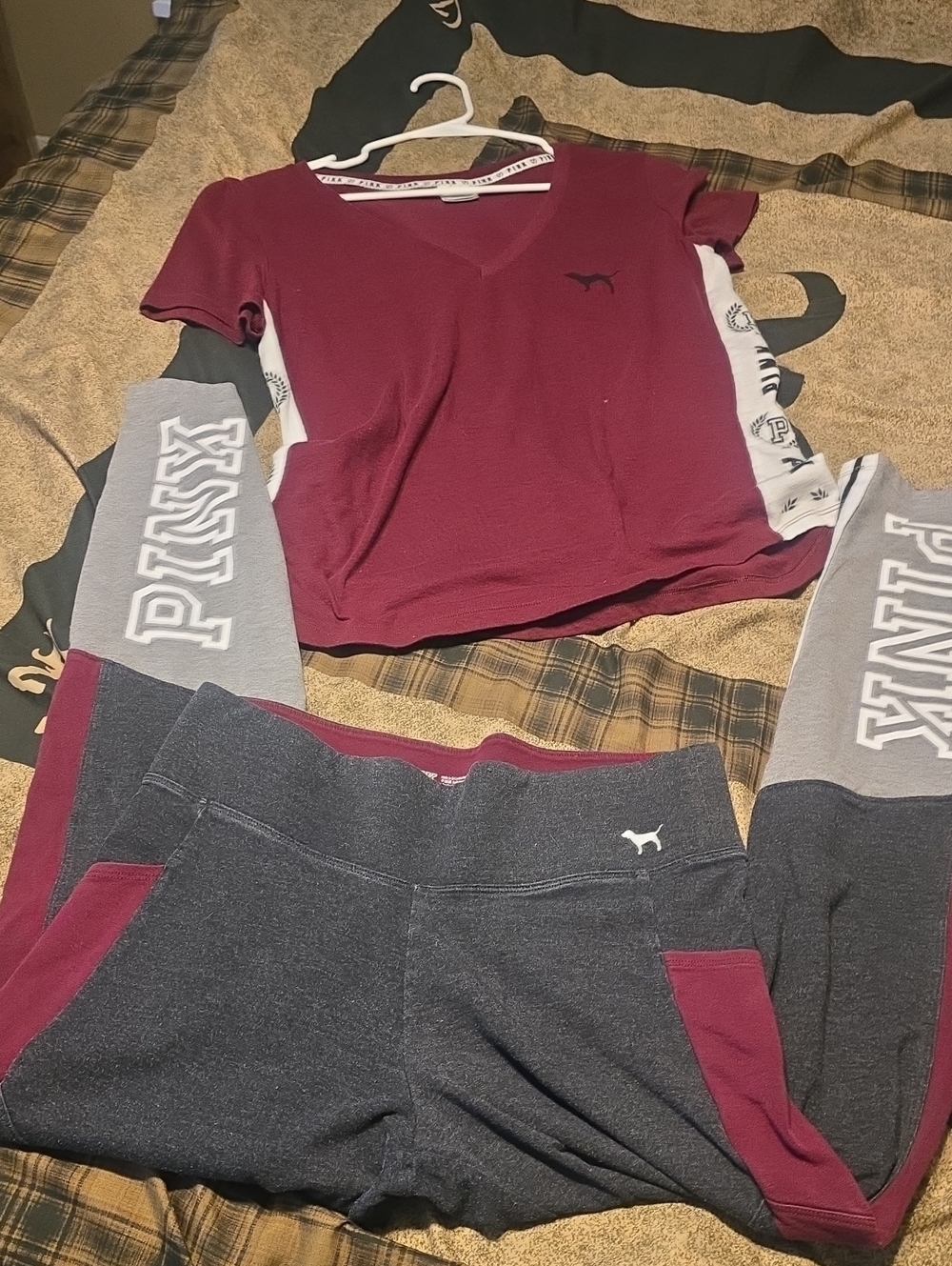 PINK Victoria's Secret Maroon & Charcoal Yoga Set Medium Like New